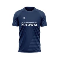 Team running t-shirt customized with blue colours and club emblem