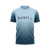 Running top designed with dark and light blue brand colours and company logo Blents