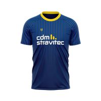 Custom running jersey in blue and yellow with customer logo at TD