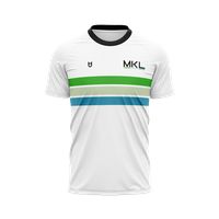 Design your own custom running t-shirt with company branding in white, green, blue and black.
