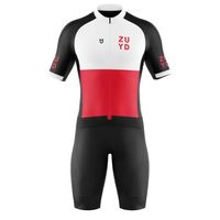 Body triathlon personalizzato Zuyd con design rosso, bianco e nero e logo e colori personalizzati
