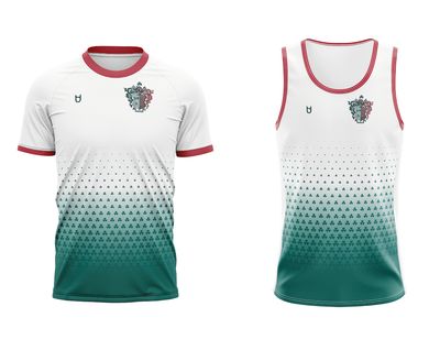 Maglie da corsa personalizzate con design sfumato in bianco e verde con versioni manica corta e senza maniche